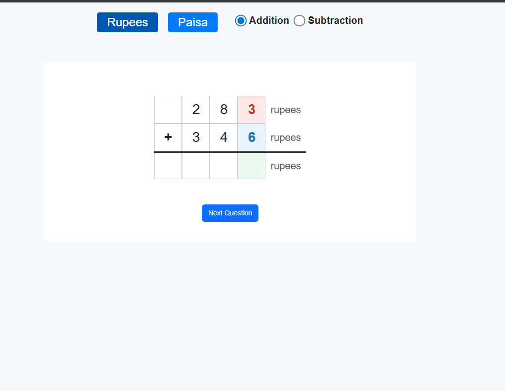 Addition Subtraction of Rupees and Paisaa