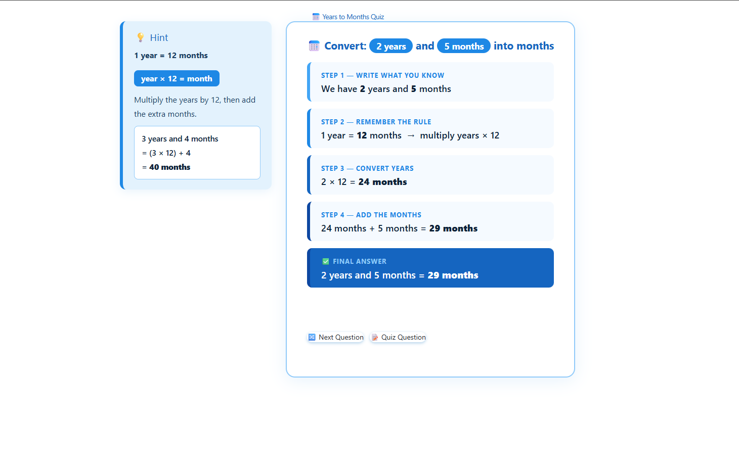 Conversion of yearS and monthS into months
