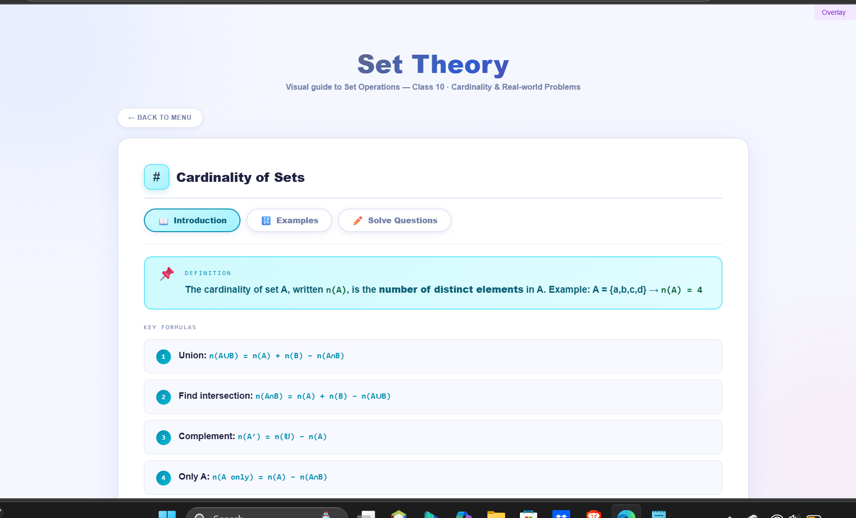 Cardinality of sets