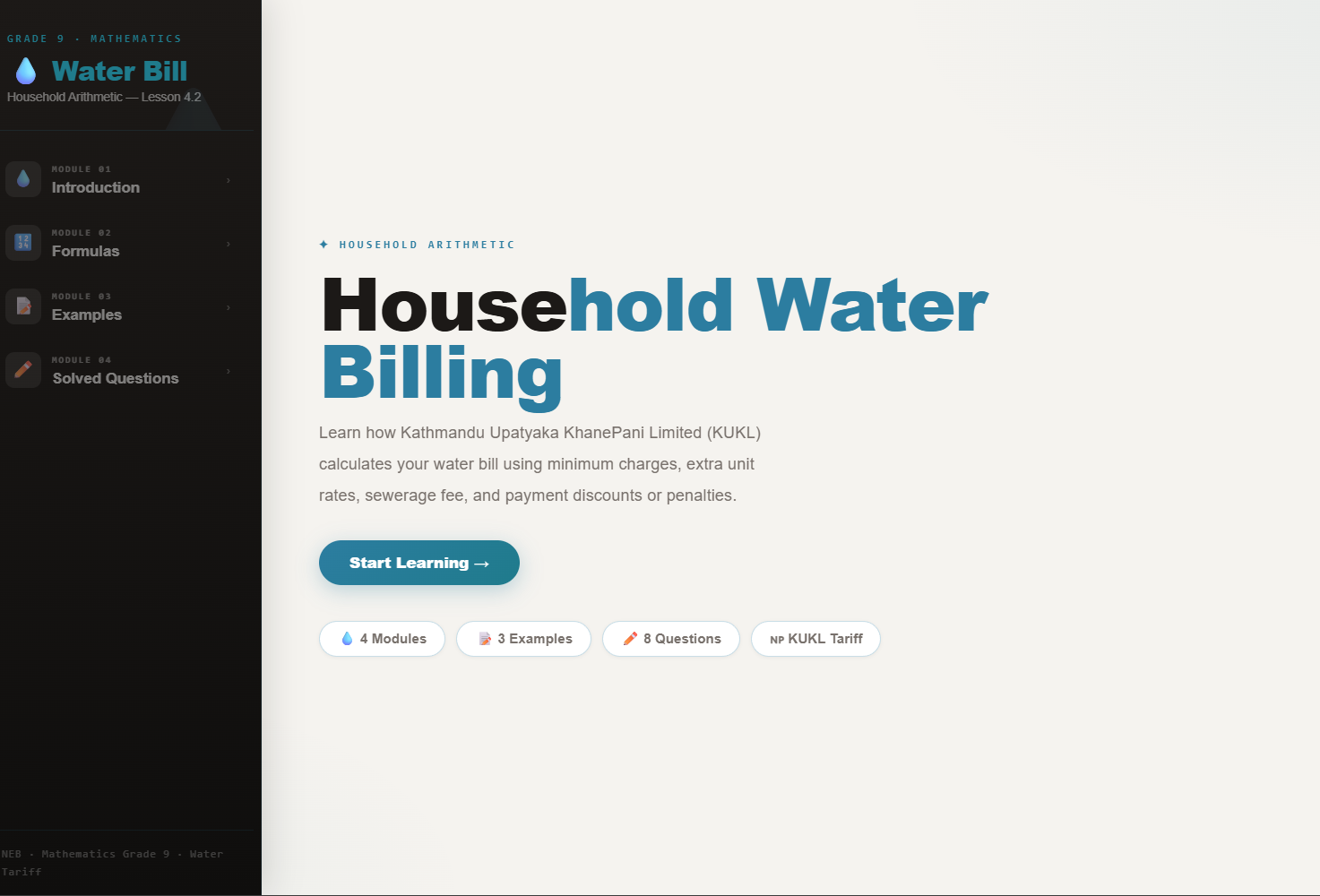 Household expenses for use of water