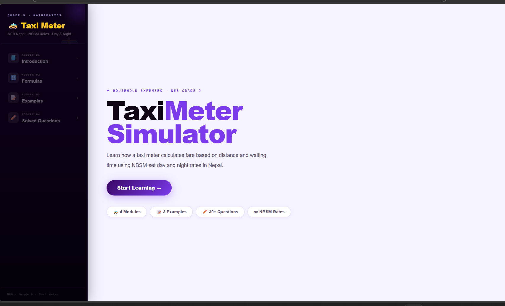 Calculation of amount of taxi meter