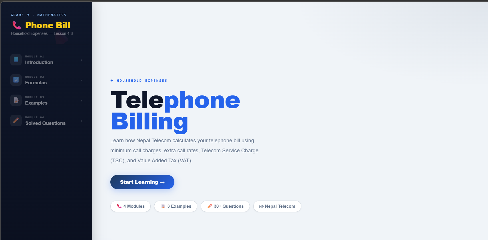 Household expenses for use of telephone