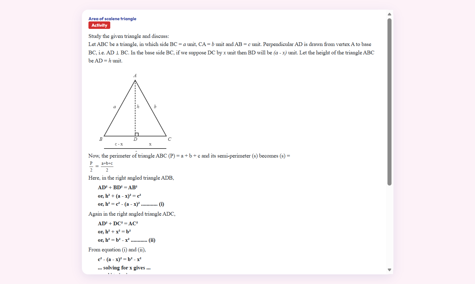 Area of scalene triangle