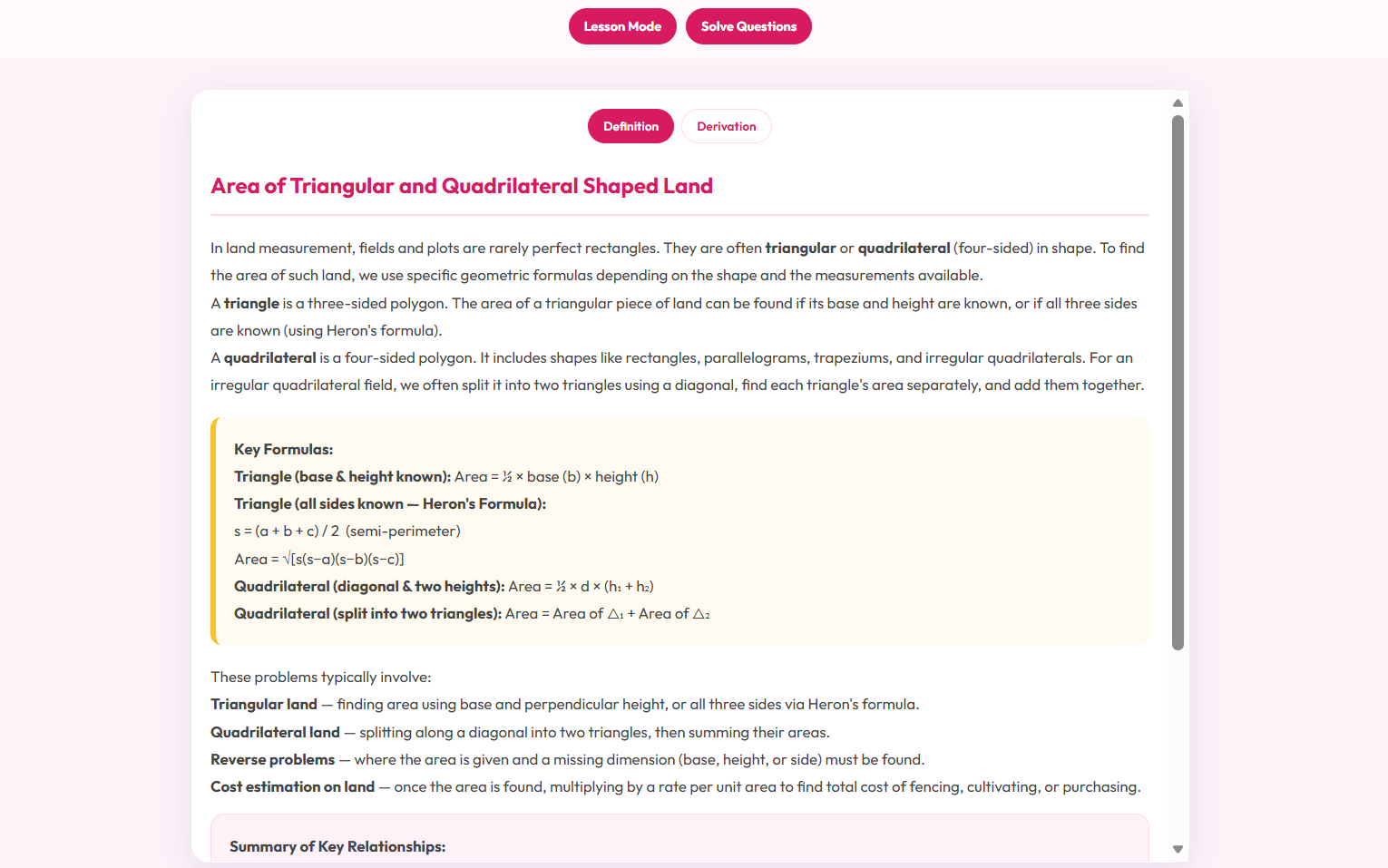 Area of triangular and quadrilateral shaped land