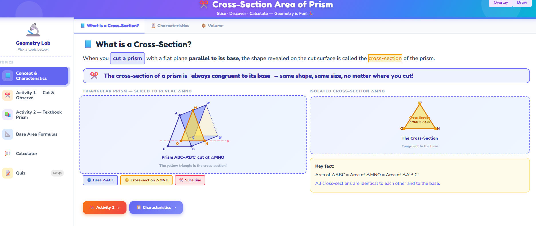 Cross-section area of prism