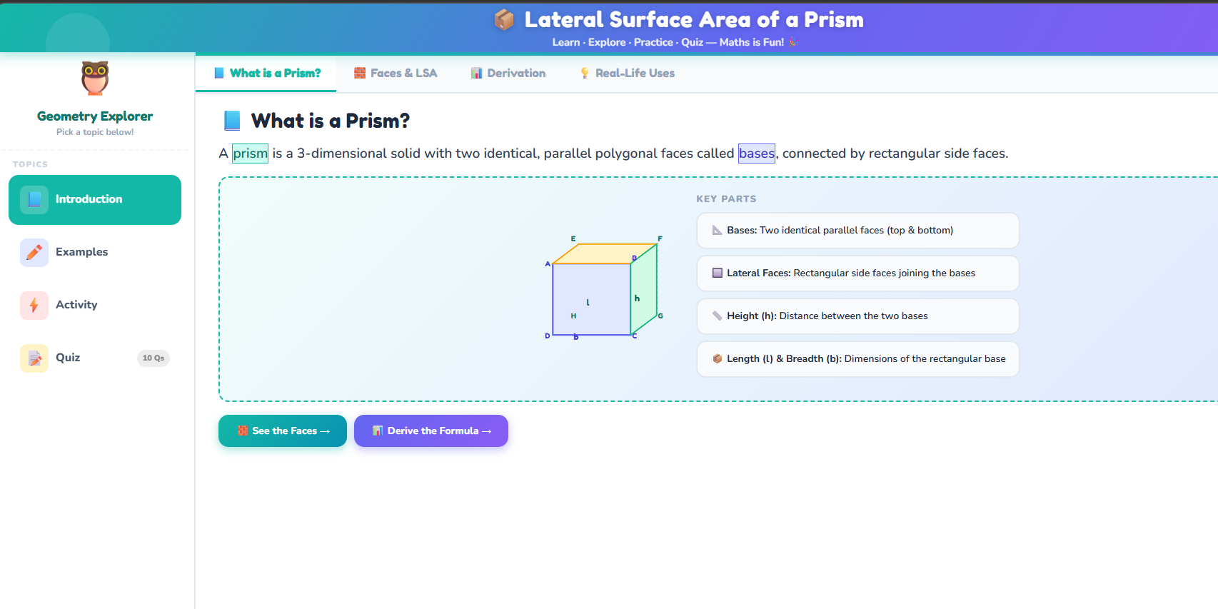 Lateral surface area of prism