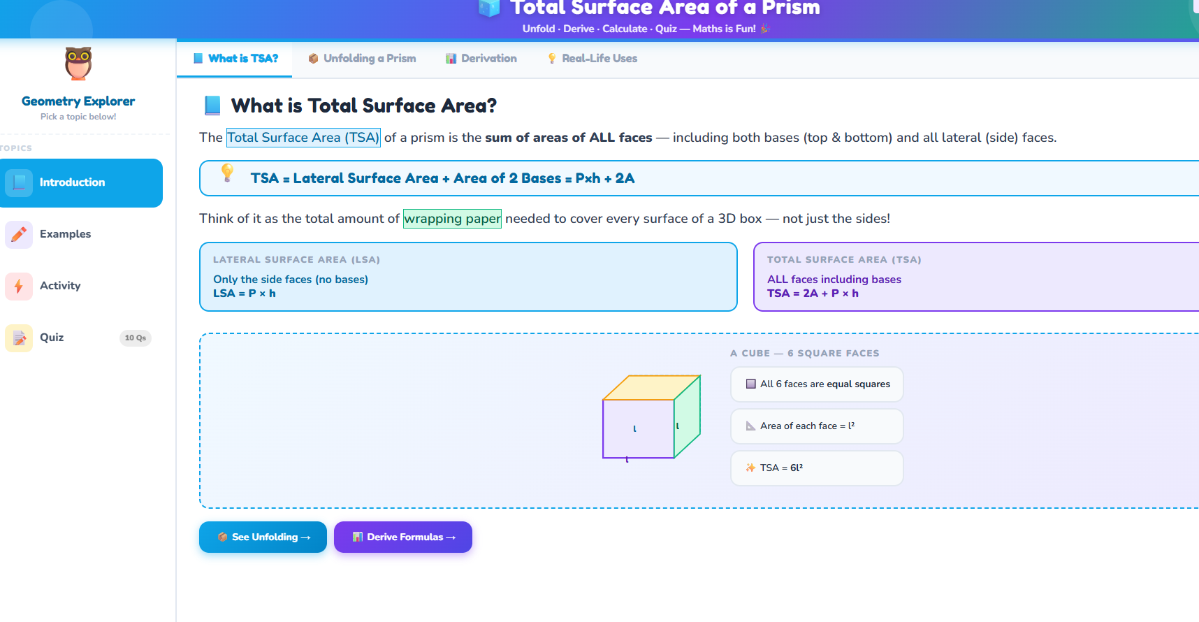 Total surface area of prism