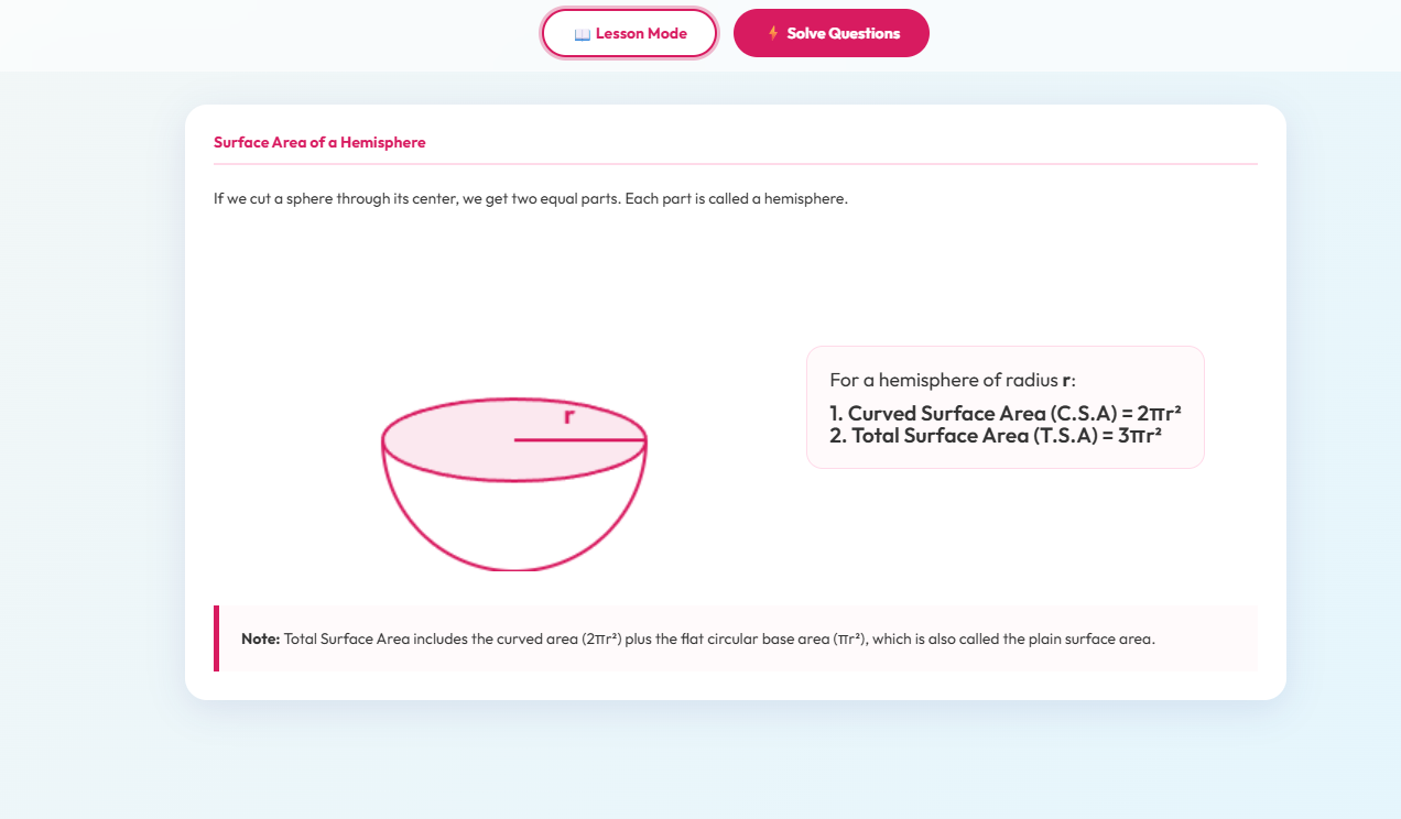 Surface area of hemisphere