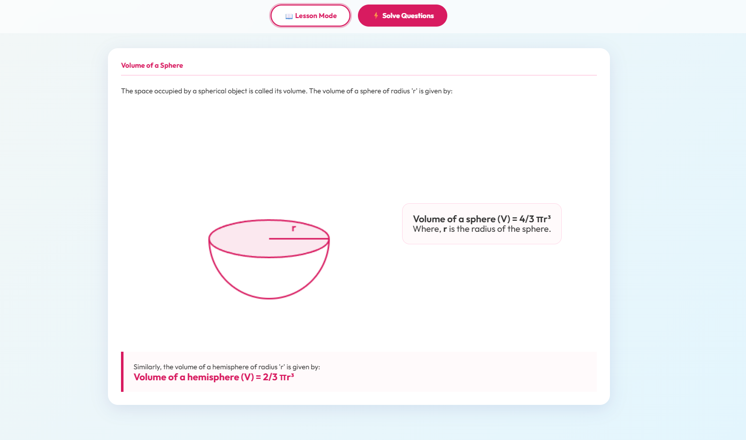 Volume of hemisphere