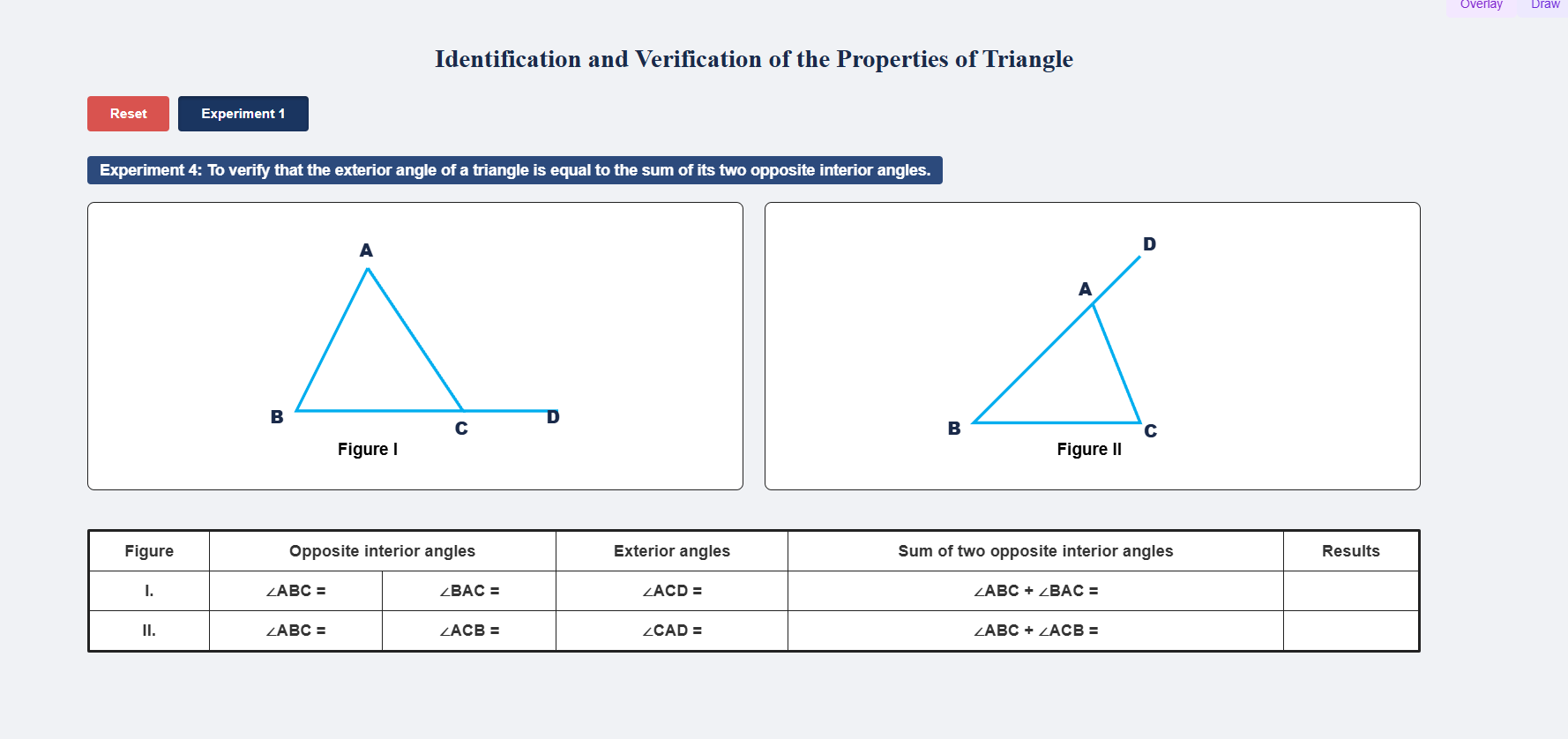 Properties of triangles and their verification