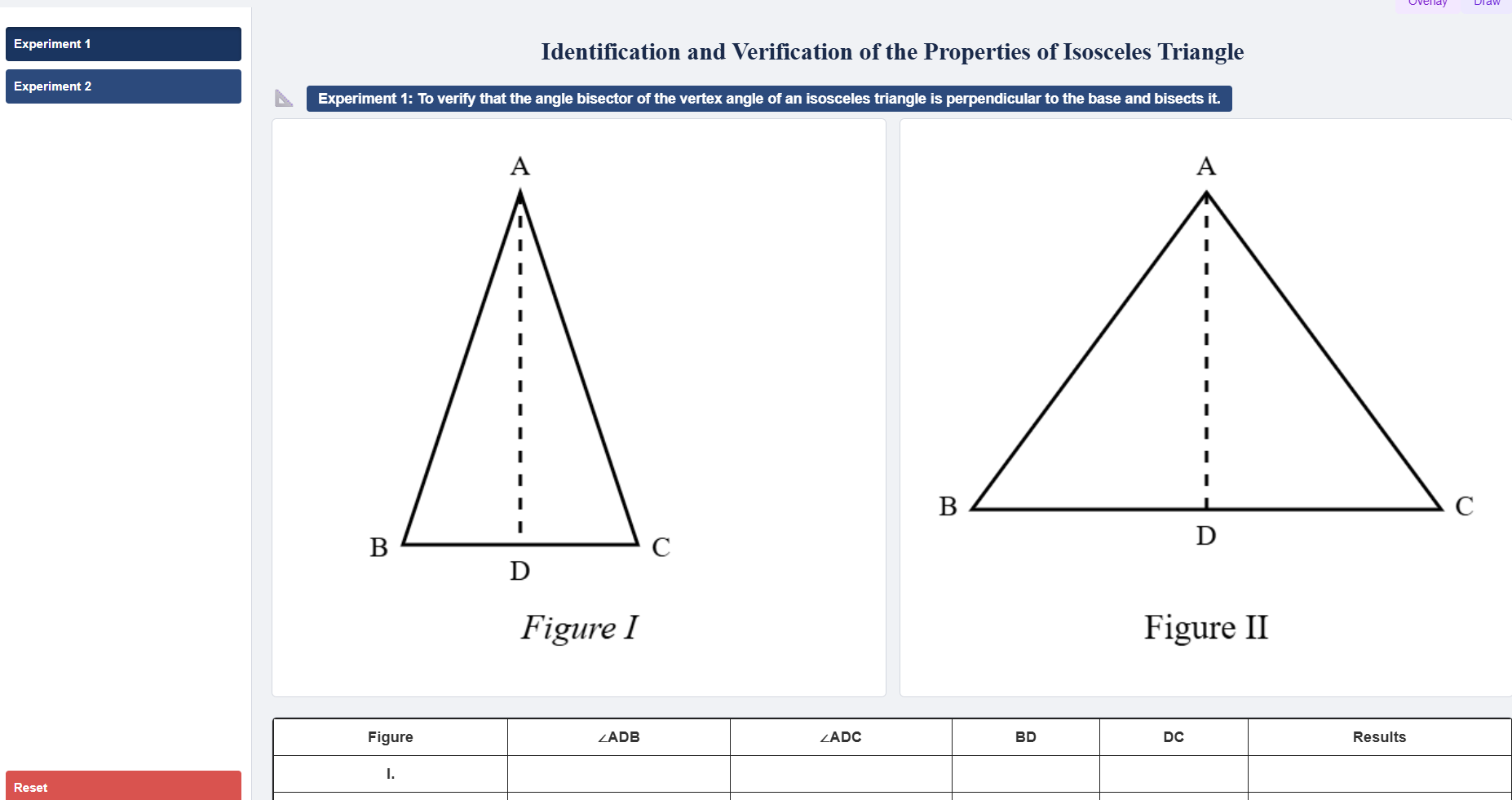 Verification of properties of isosceles triangle
