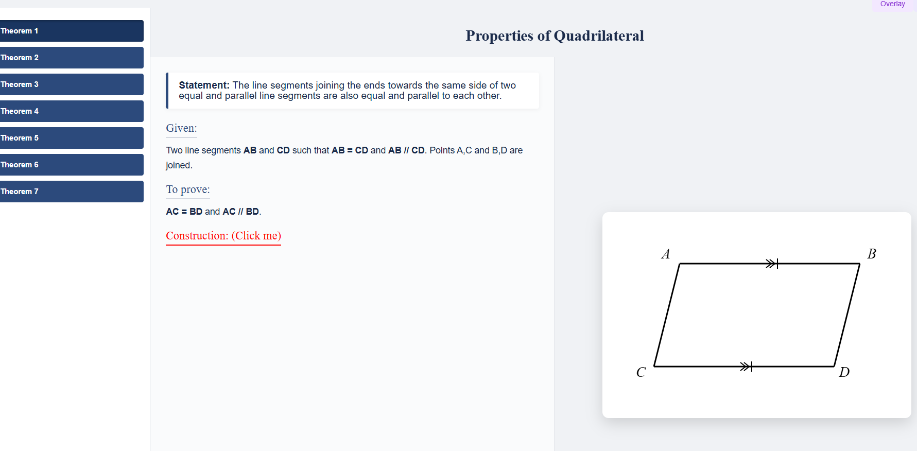 Verification of properties of parallelogram