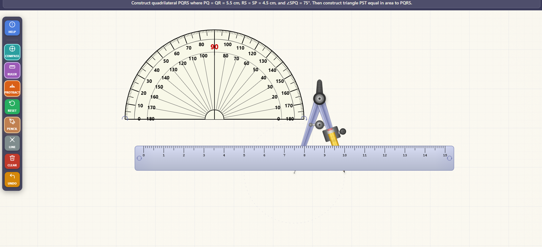 Construction of a triangle and a quadrilateral equal in area11