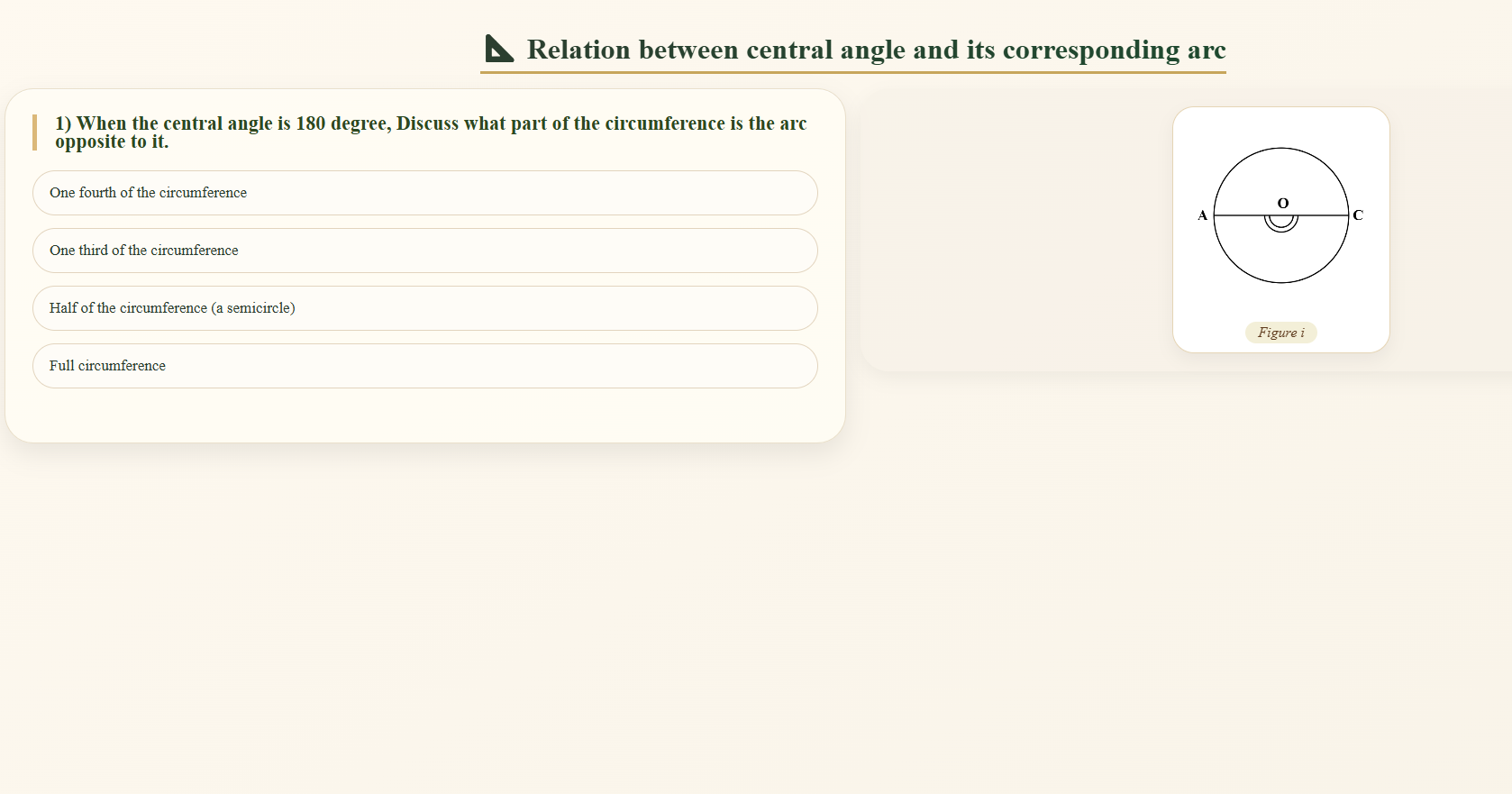 Relation between central angle and its corresponding arc