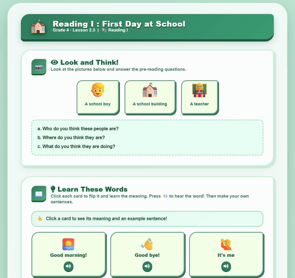 Reading I: First Day at School