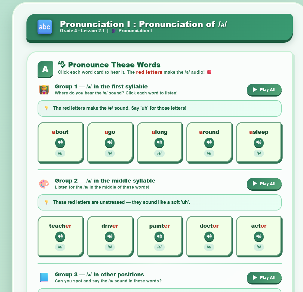 Pronunciation I  : Pronunciation of /ǝ/