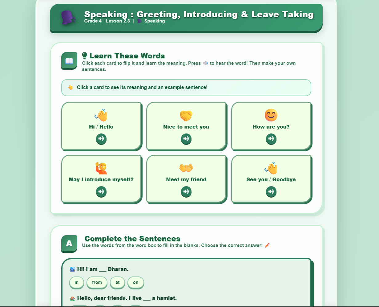 Speaking : Greeting , introducing and leave taking