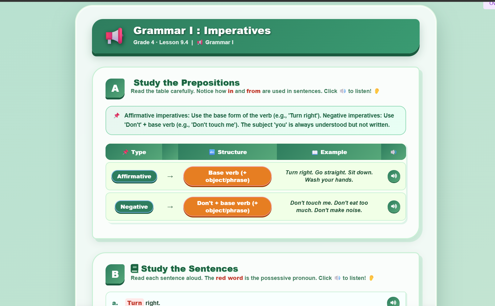 Grammar : Imperatives