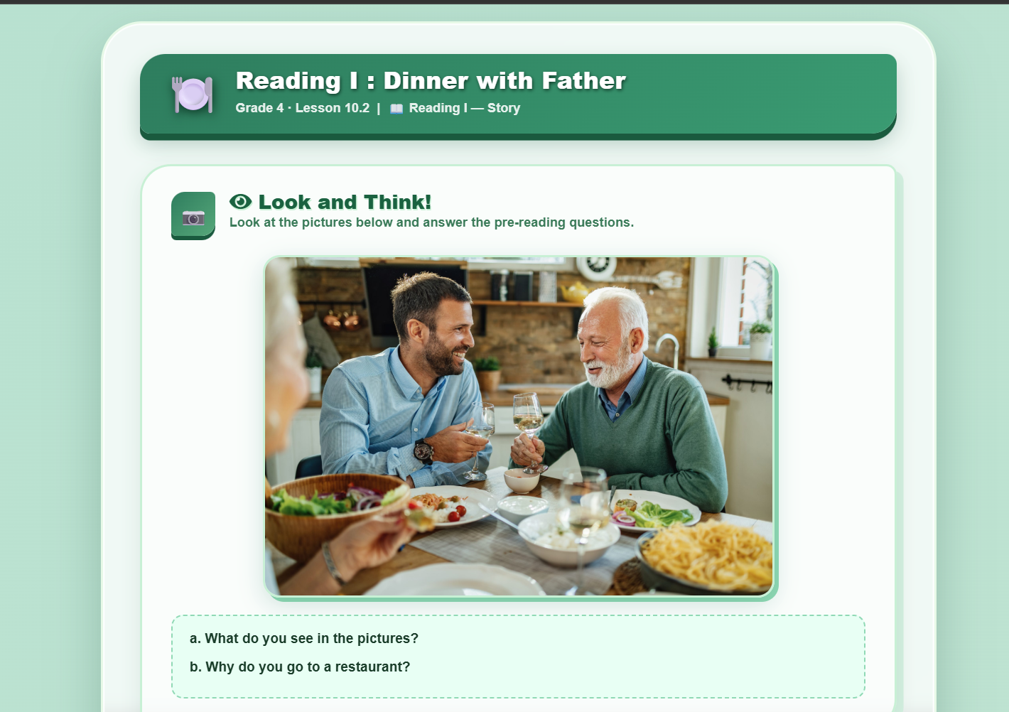 Reading I : Dinner with Father