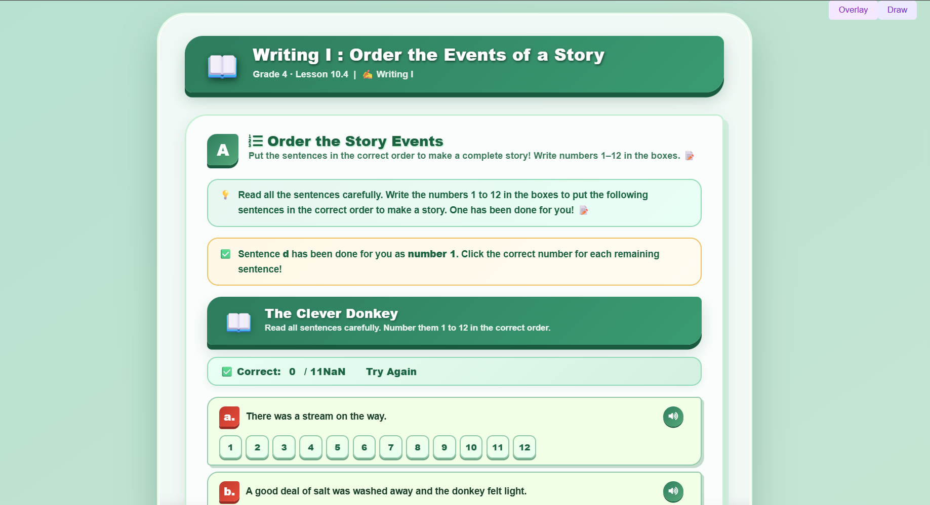 Writing I : Order the events of a story