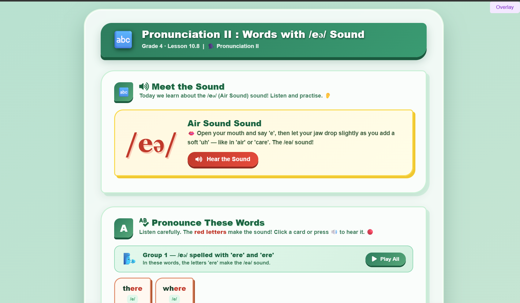 Pronunciation II : words with /eə/ sound