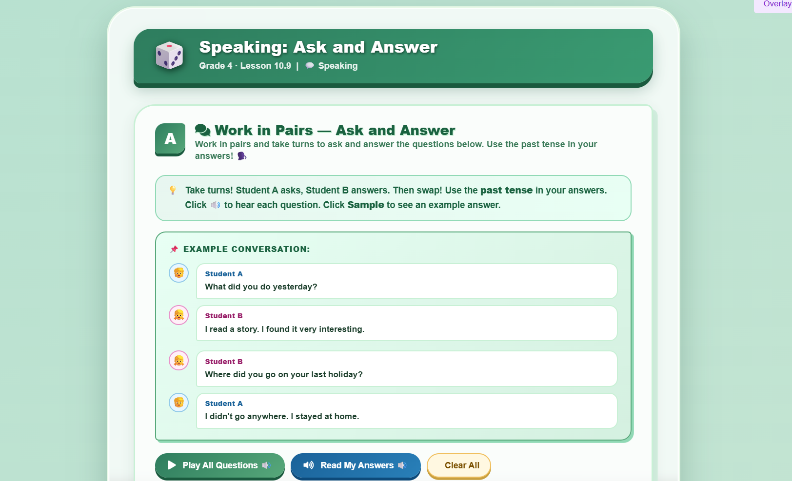 Speaking : Ask and answer