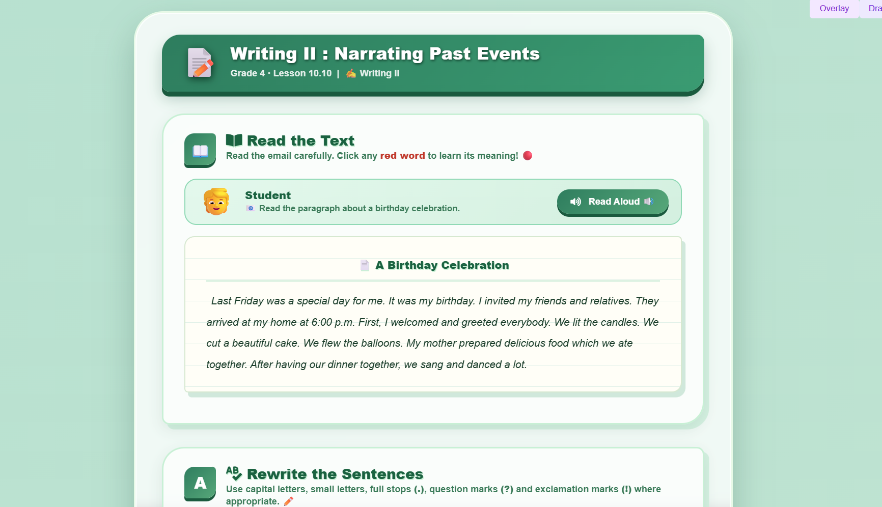 Writing II: Narrating Past Events
