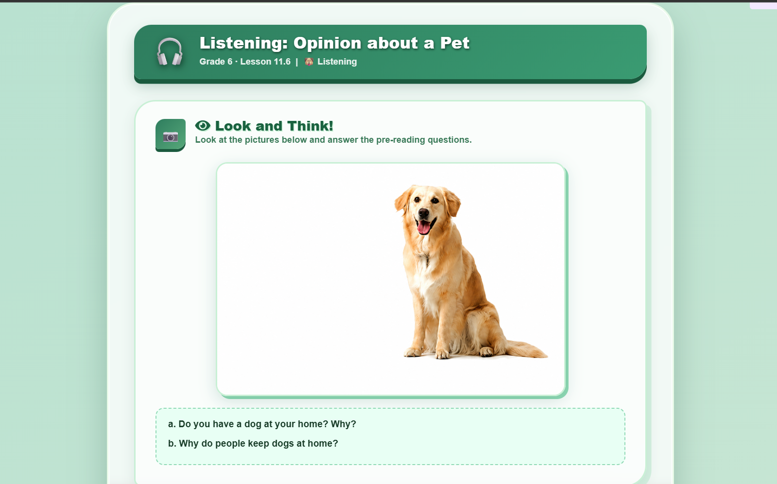 Listening: Opinion about a Pet