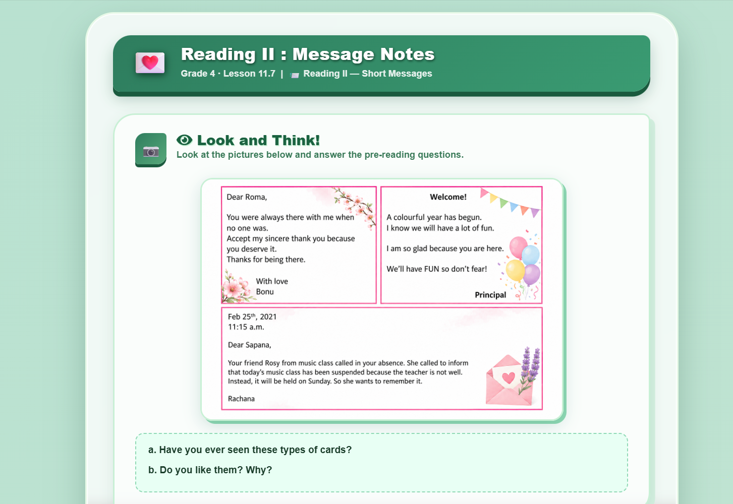 Reading II: Message Notes