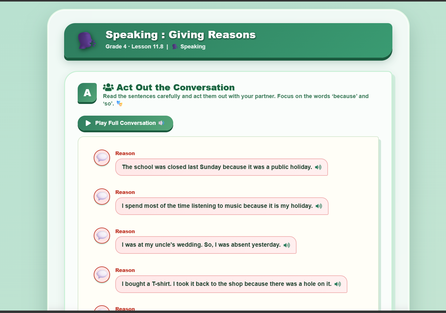 Speaking : Giving reasons