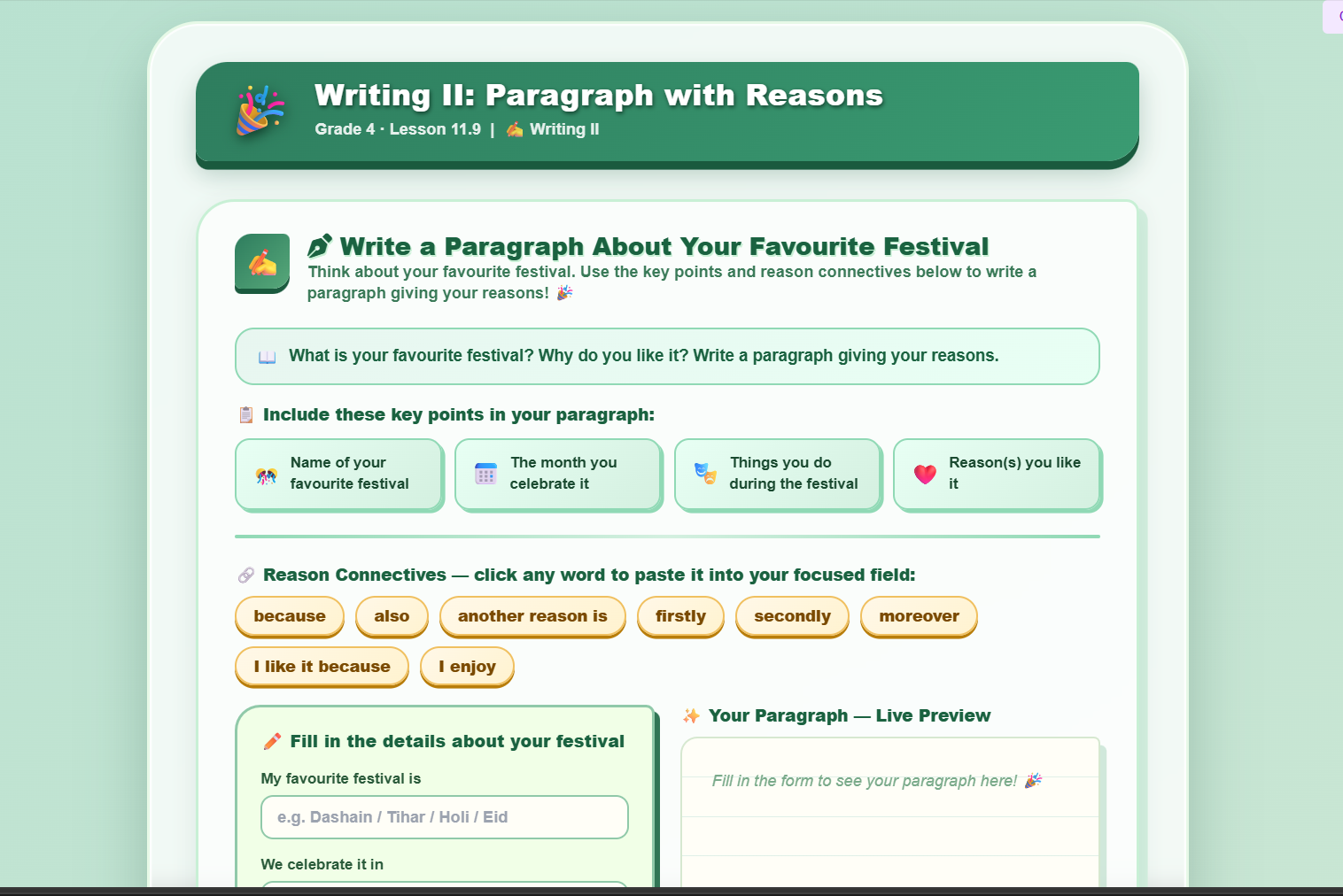 Writing II : paragraph with reasons