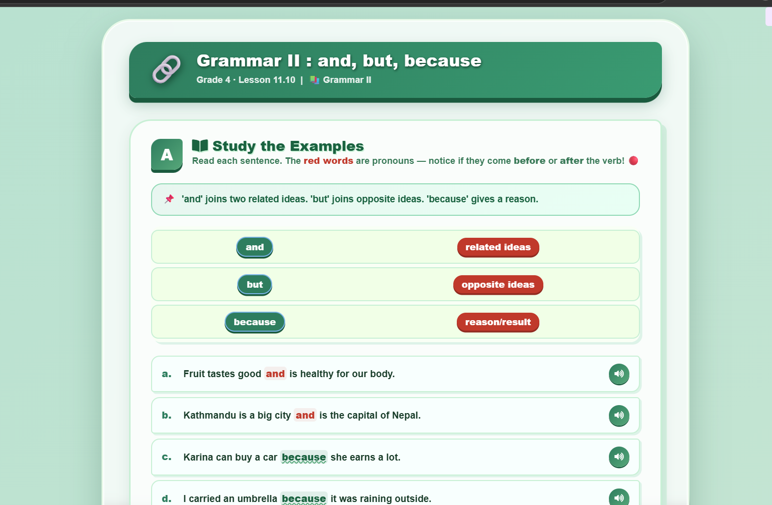 Grammar II : and, but, because