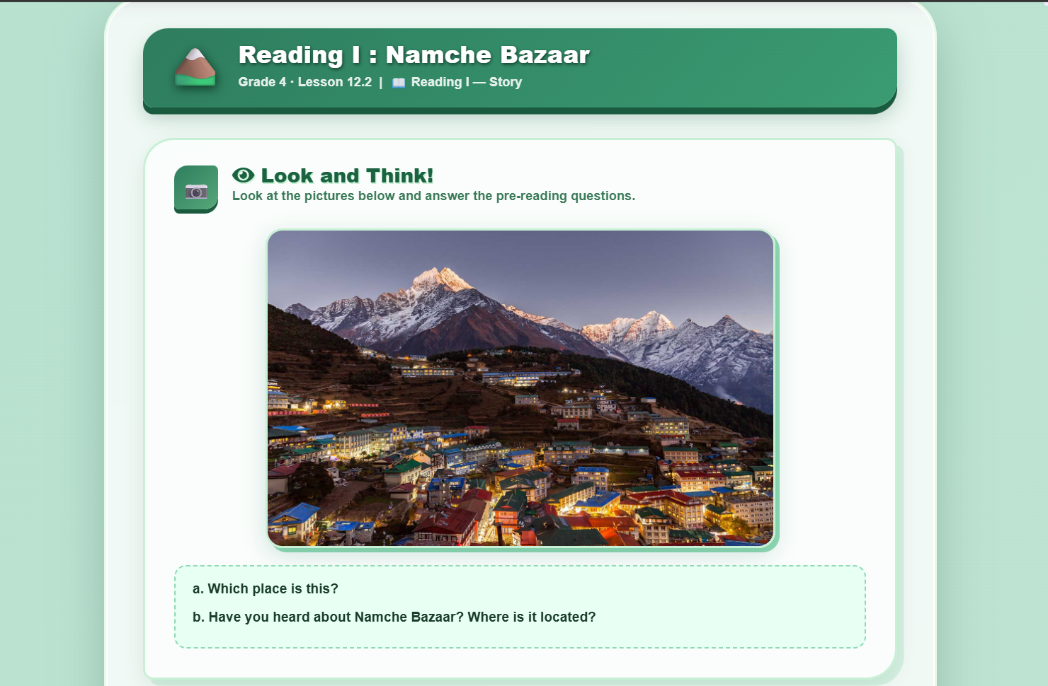 Reading I: Namche Bazaar
