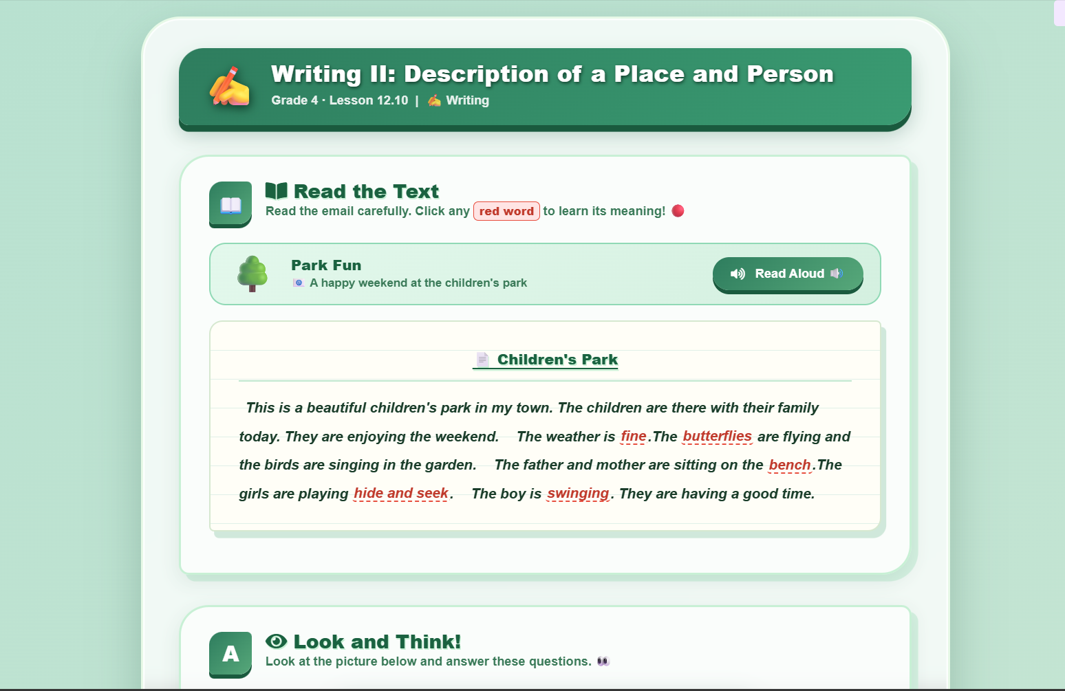 Writing II : Describe a place and person