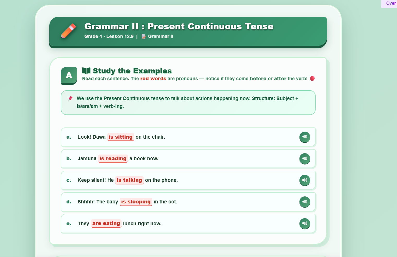 Grammar II : present continuous tense