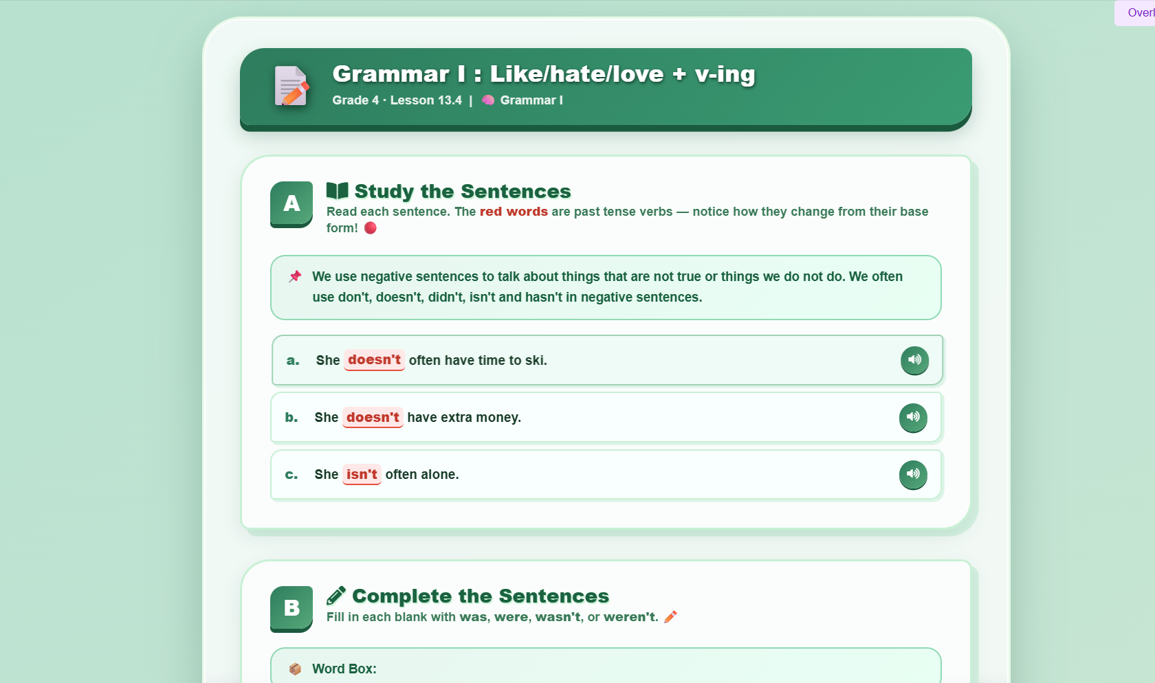 Grammar I : Like/hate/love + v-ing