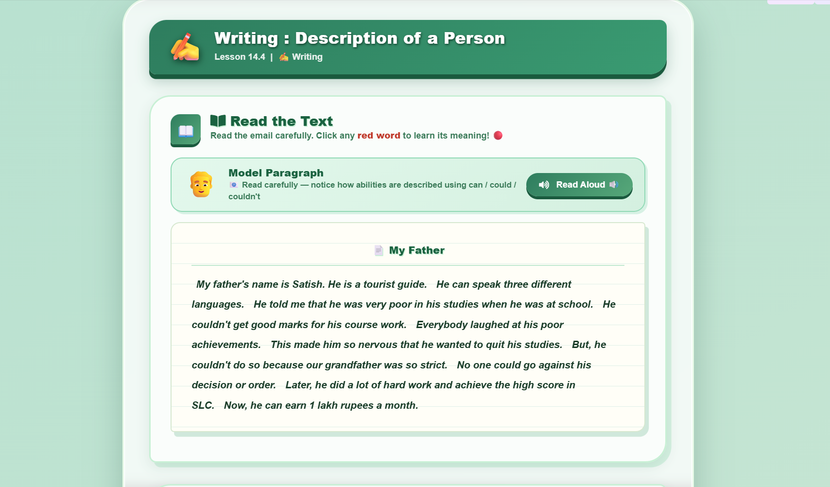 Writing : description of a person