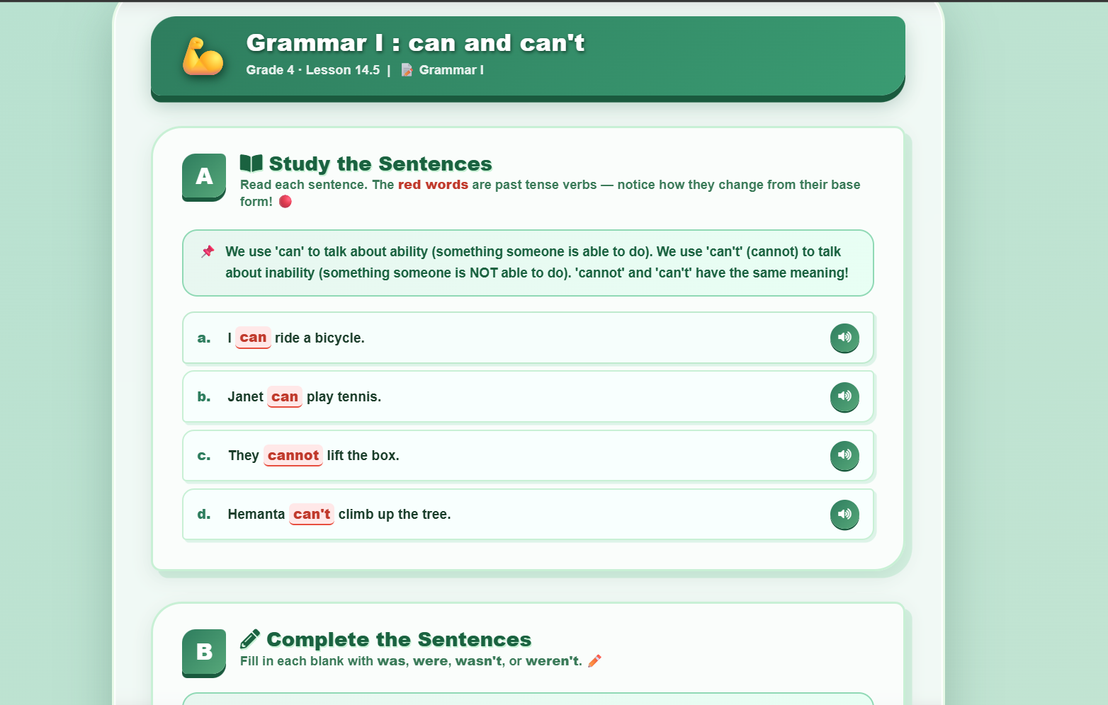 Grammar I : can and can’t