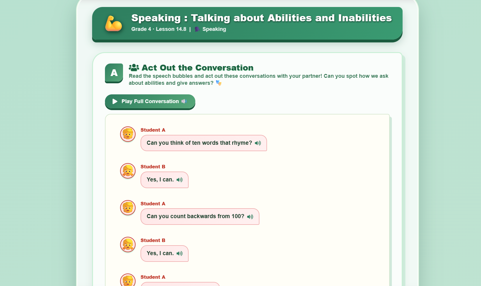Speaking: Talking about Abilities and Inabilities