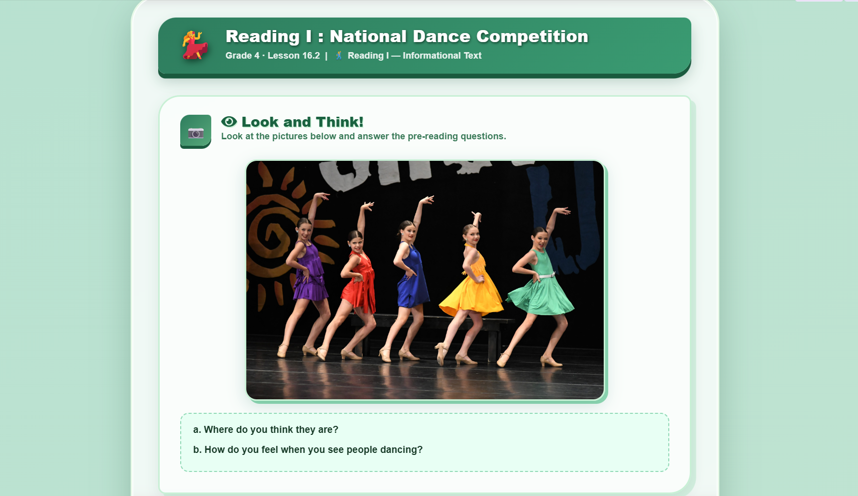 Reading I: National Dance Competition