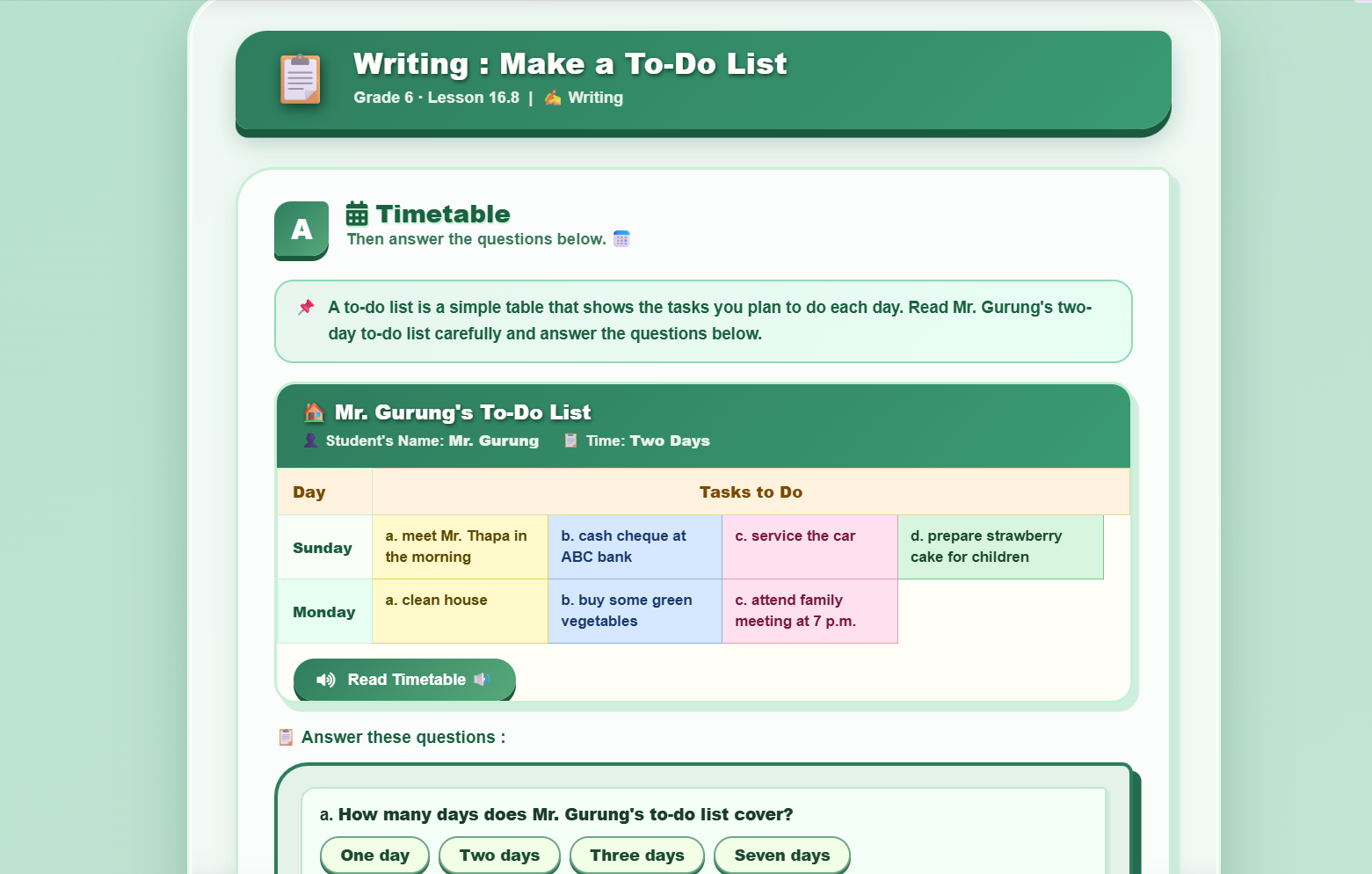 Writing : Make a to-do list
