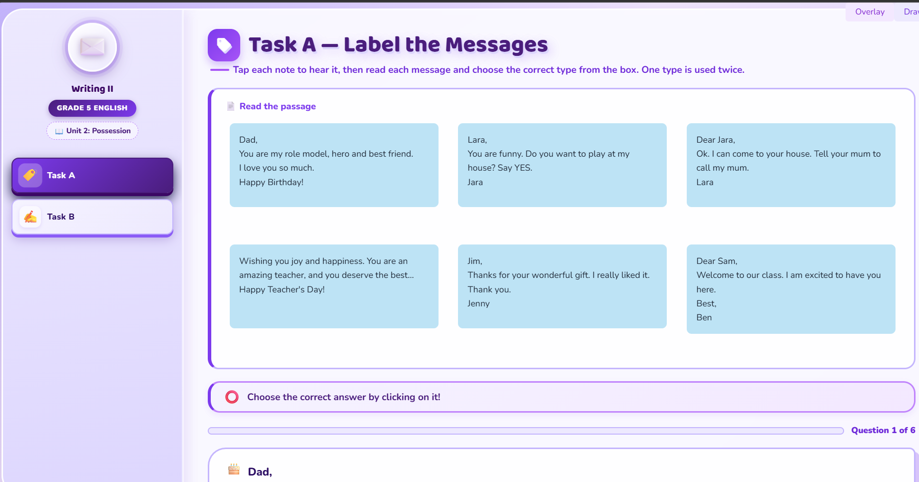 Writing : short notes or messages on the given situations
