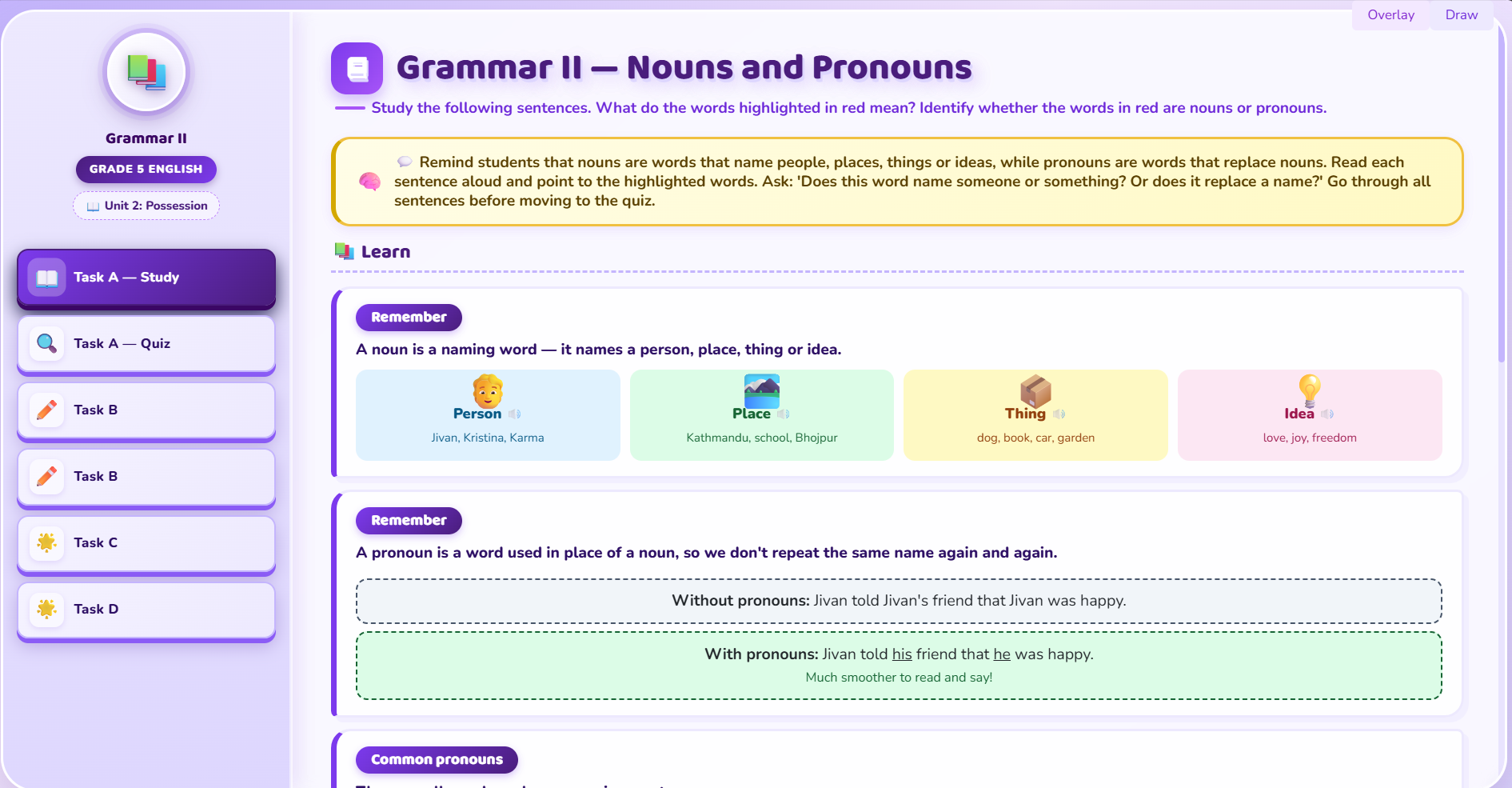 Grammar II : Use of pronouns