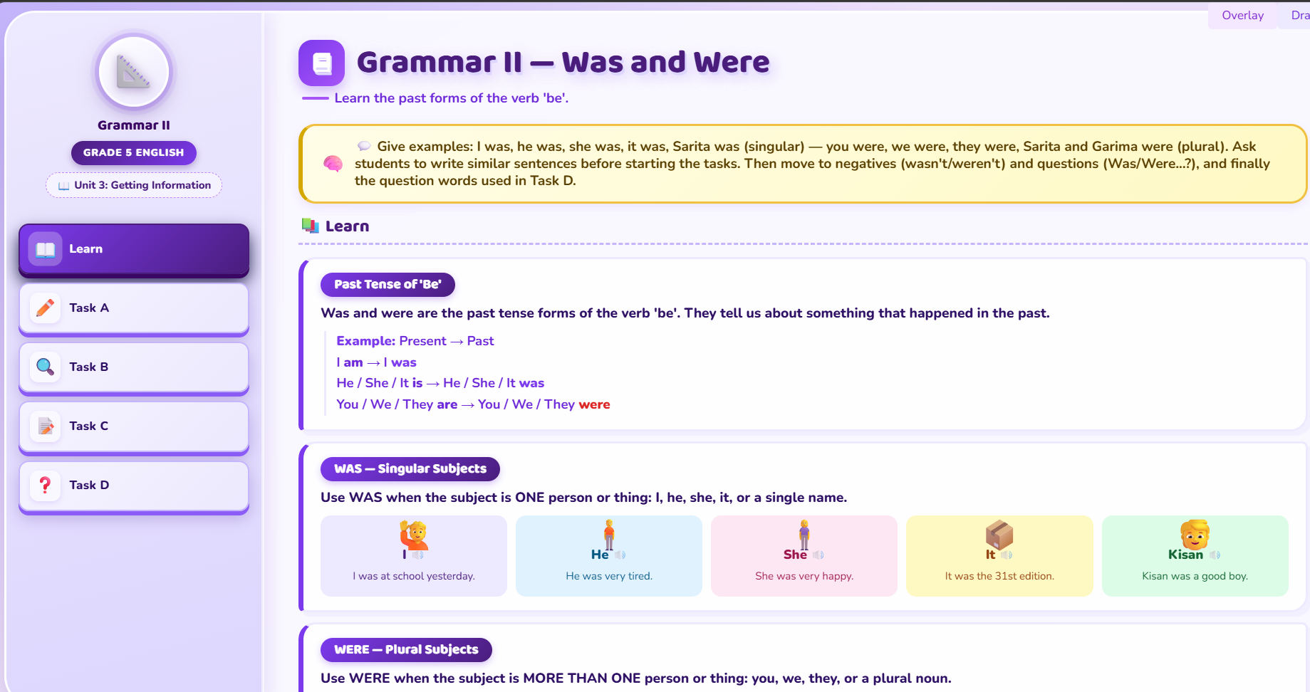 Grammar II: Past simple of to be