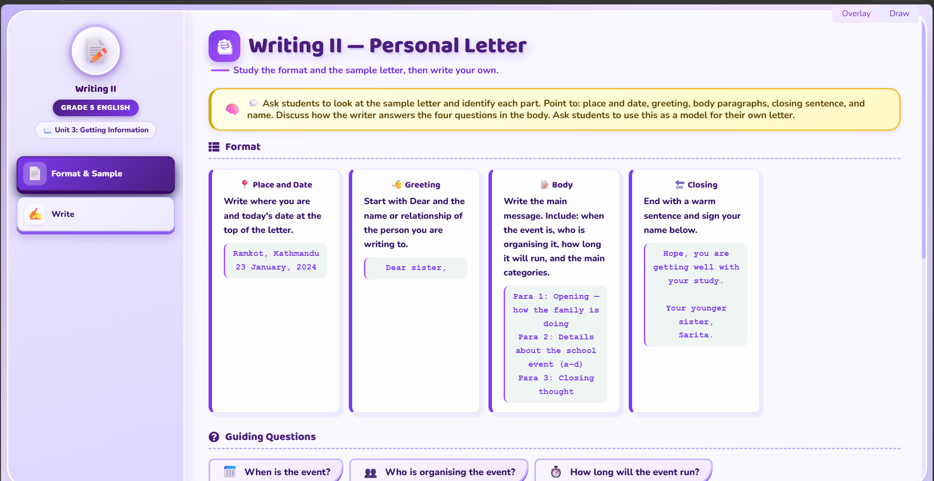Writing : letter to brother or sister