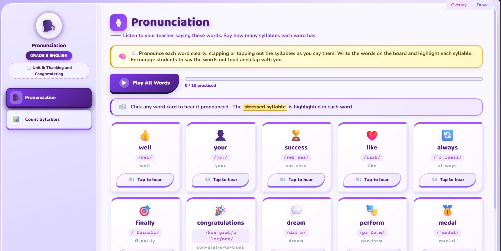 Pronunciation : Identify the number of syllables