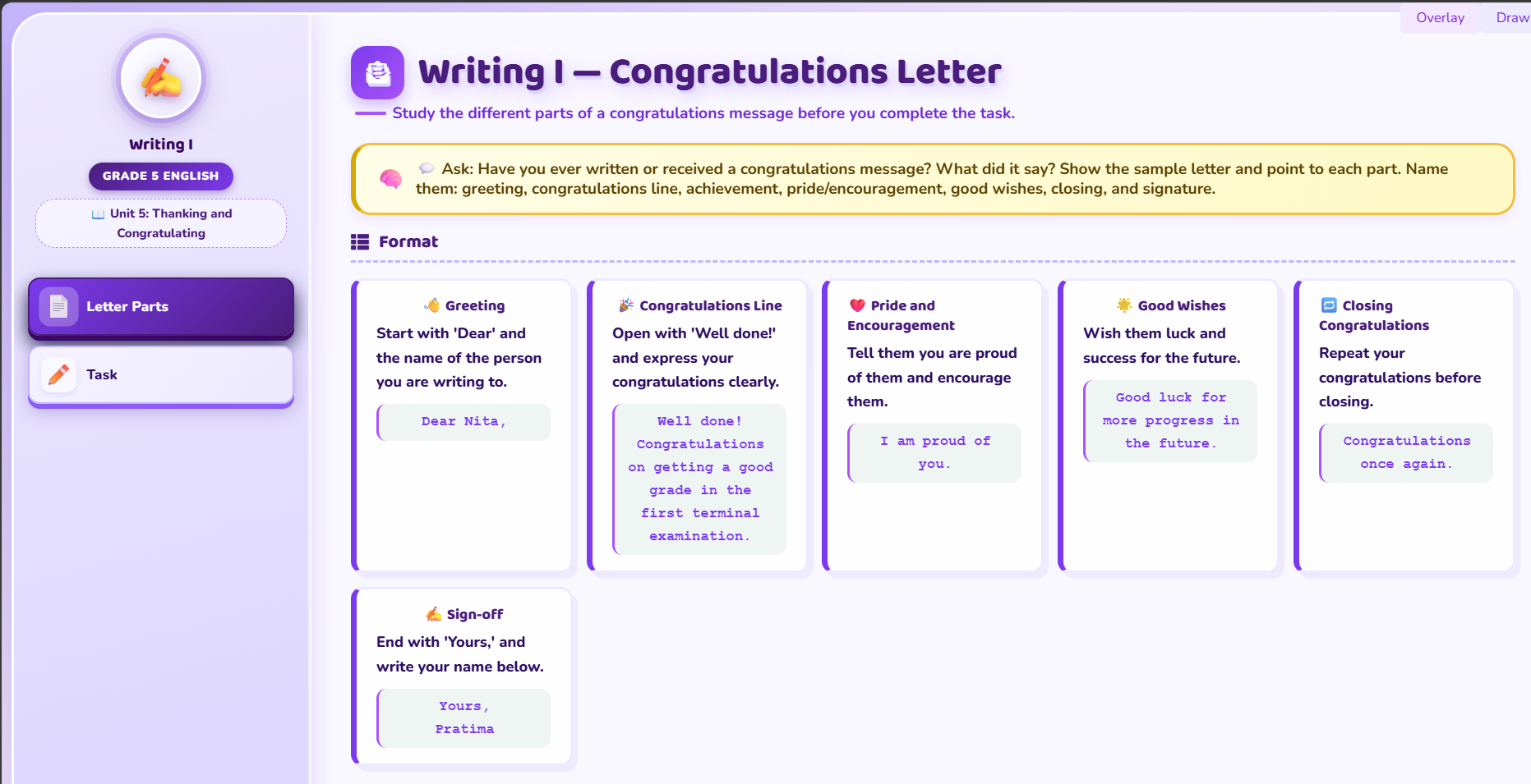 Writing I : message of congratulations