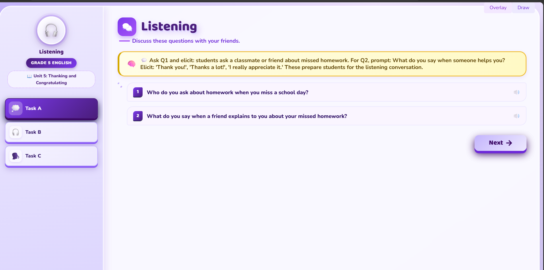 Listening: A short conversation between two students