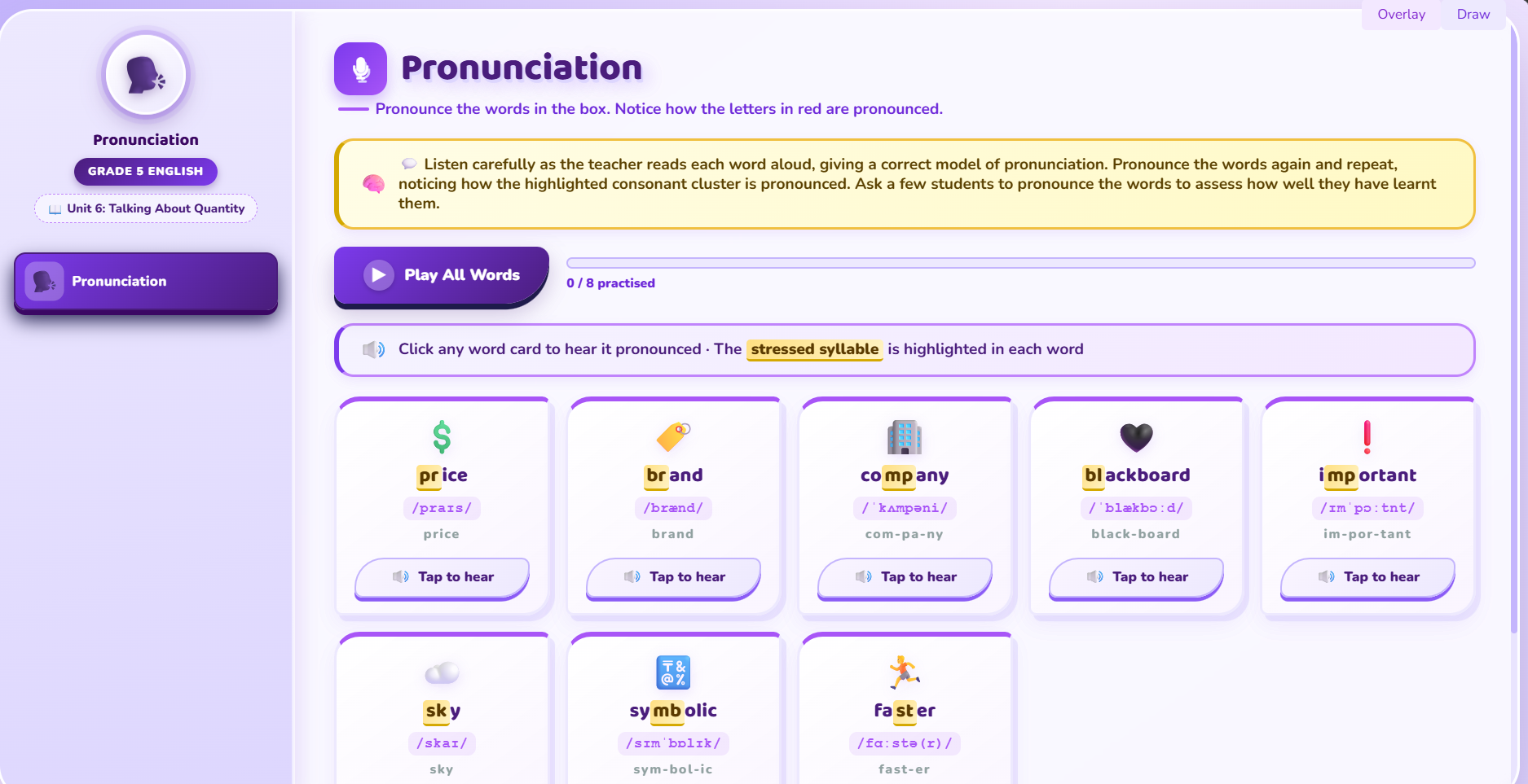Pronunciation :  words with consonant clusters