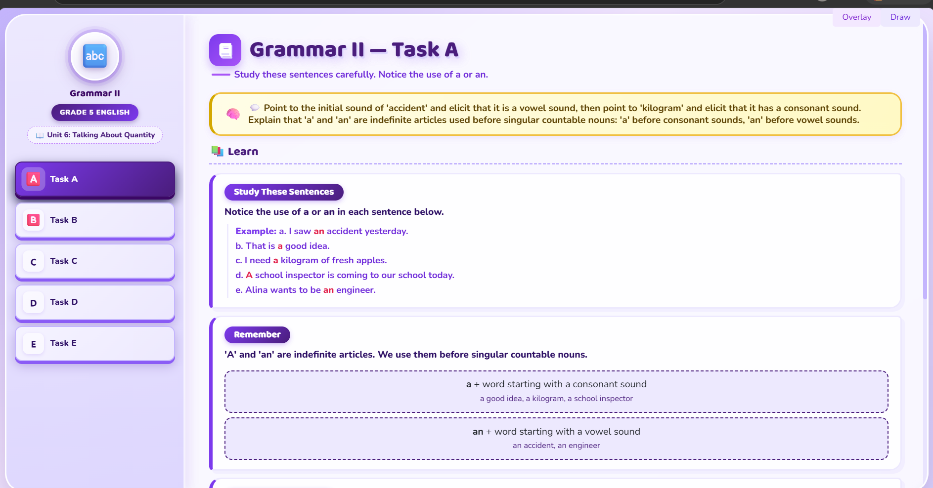 Grammar II : Use the article ‘a’ or ‘an’ or no article